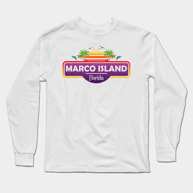 Marco Island Beach Florida, Palm Trees Sunset Summer Long Sleeve T-Shirt by Jahmar Anderson